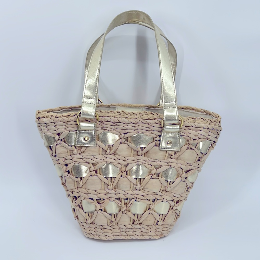 Weaved Corn Husk and Gold Metallic Purse